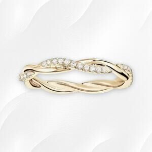 Golden Twisted Cubic Zirconia Inlaid Classic Fashion Jewelry Finger Ring Size 8